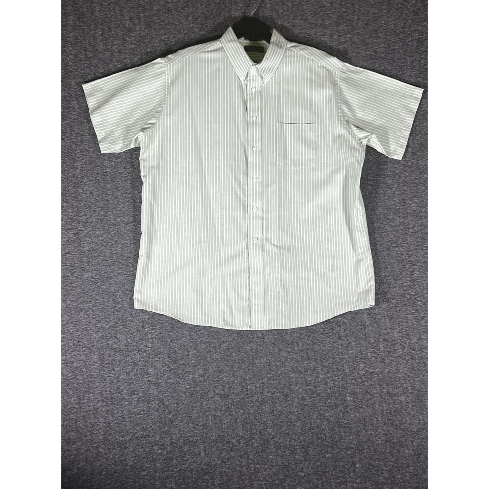 Claybrooke Mens XXL‎ Green White Striped Wrinkle Free Oxford Short Sleeve Shirt
